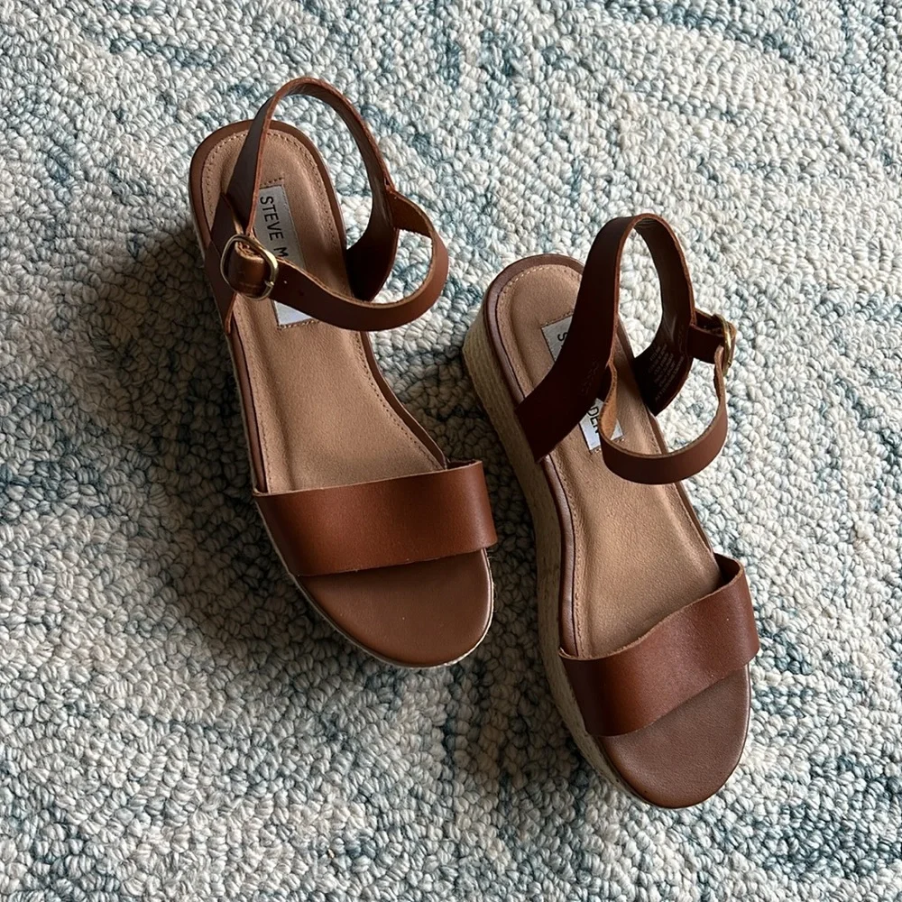 Steve Madden Tan Platform Espadrille Sandals with Ankle Strap